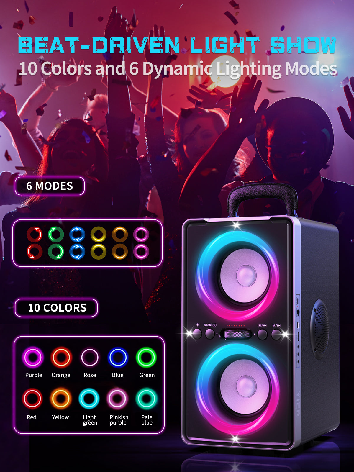 YIER Bluetooth Speaker, 200W Peak Loud Stereo with Big Bass