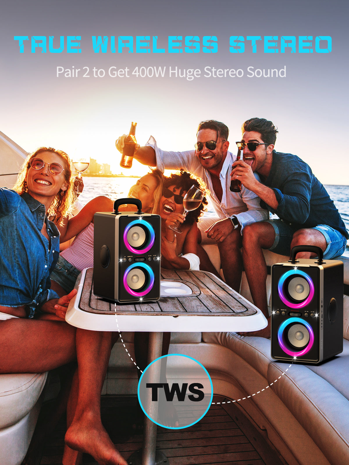 YIER Bluetooth Speaker, 200W Peak Loud Stereo with Big Bass