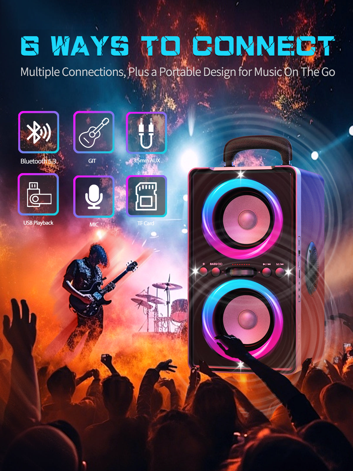 YIER Bluetooth Speaker, 200W Peak Loud Stereo with Big Bass