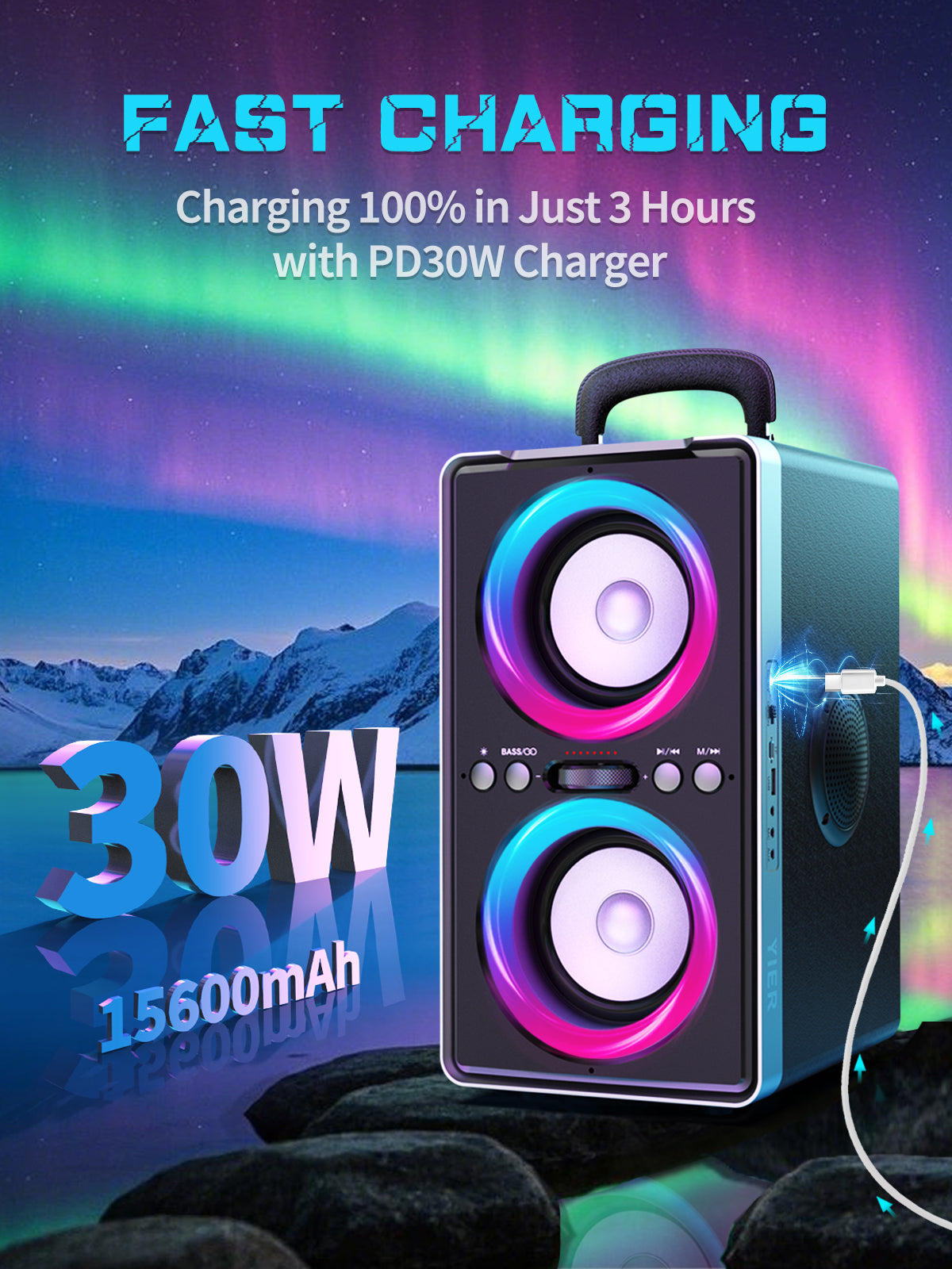 YIER Bluetooth Speaker, 200W Peak Loud Stereo with Big Bass