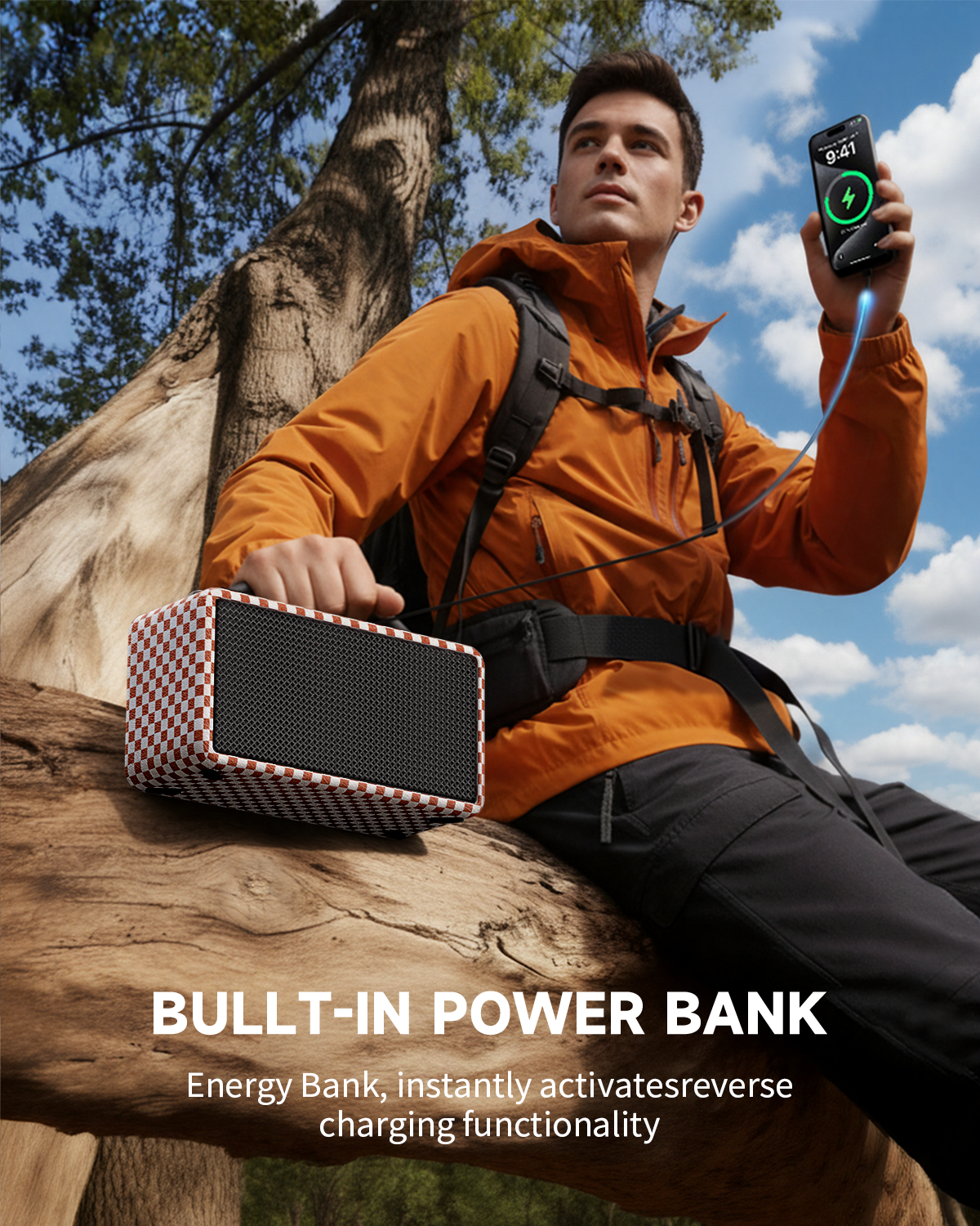 DINDIN Portable Bluetooth Speaker: 80W (Peak), 20H Playtime, Loud Wireless Wood Speakers