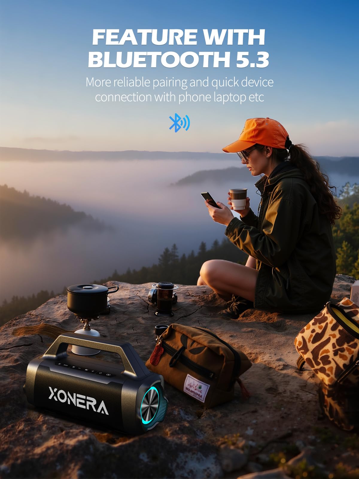 XONERA Speakers Bluetooth Wireless, 80W Peak Loud Outdoor Speaker with Bass