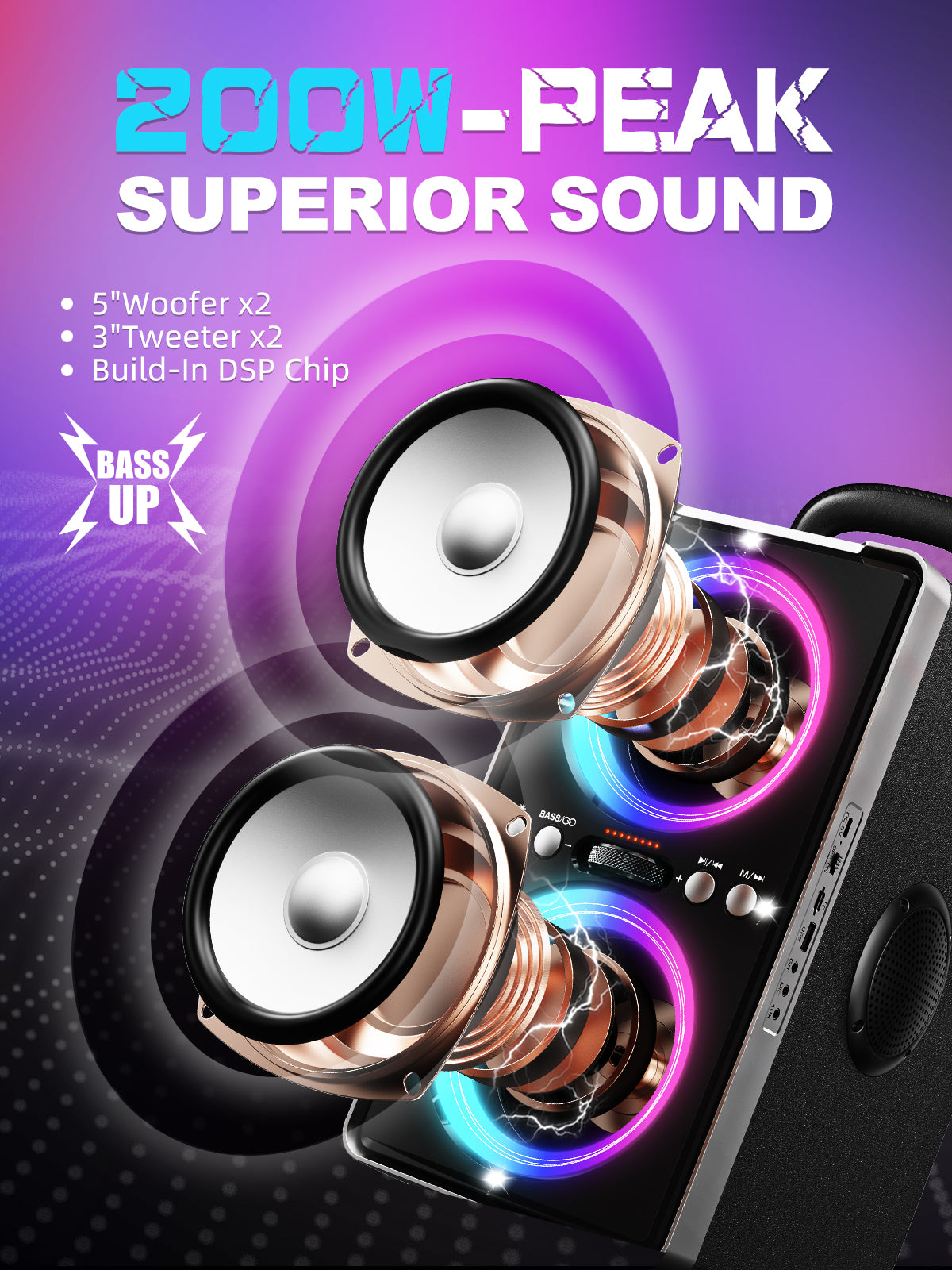 YIER Bluetooth Speaker, 200W Peak Loud Stereo with Big Bass