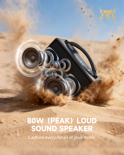 DINDIN Portable Bluetooth Speaker: 80W (Peak), 20H Playtime, Loud Wireless Wood Speakers