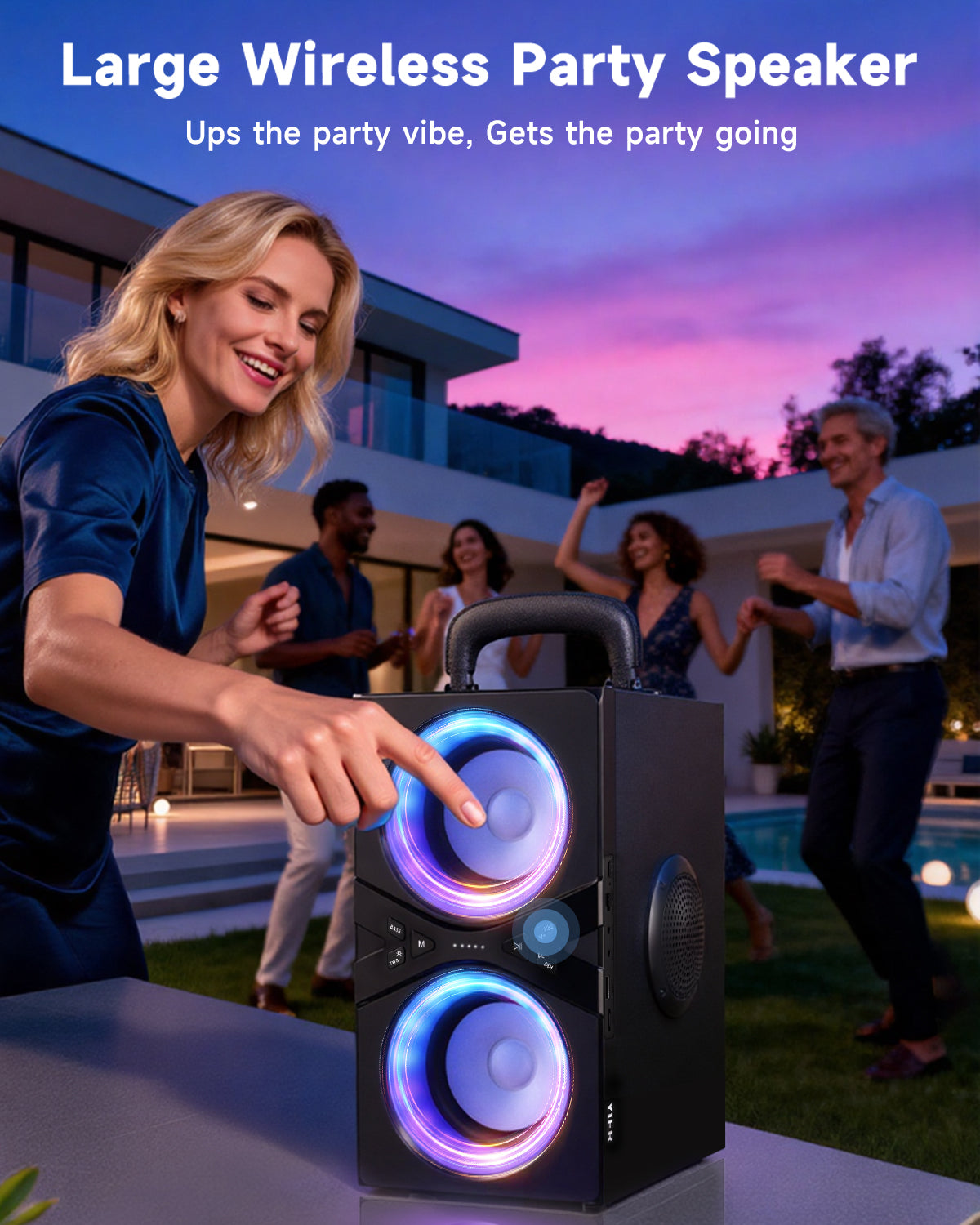 YIER Party Bluetooth Speaker:80W Peak Large Stero Sound for Outdoor