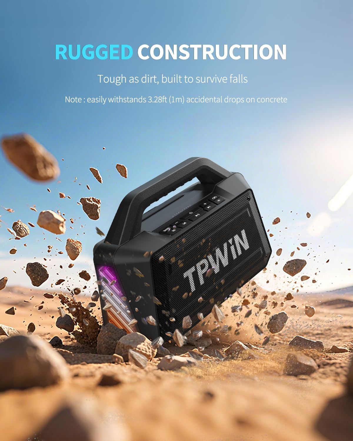 TPWIN Portable Bluetooth Speaker Wireless Speaker 80W Peak, Loud Speaker with Light