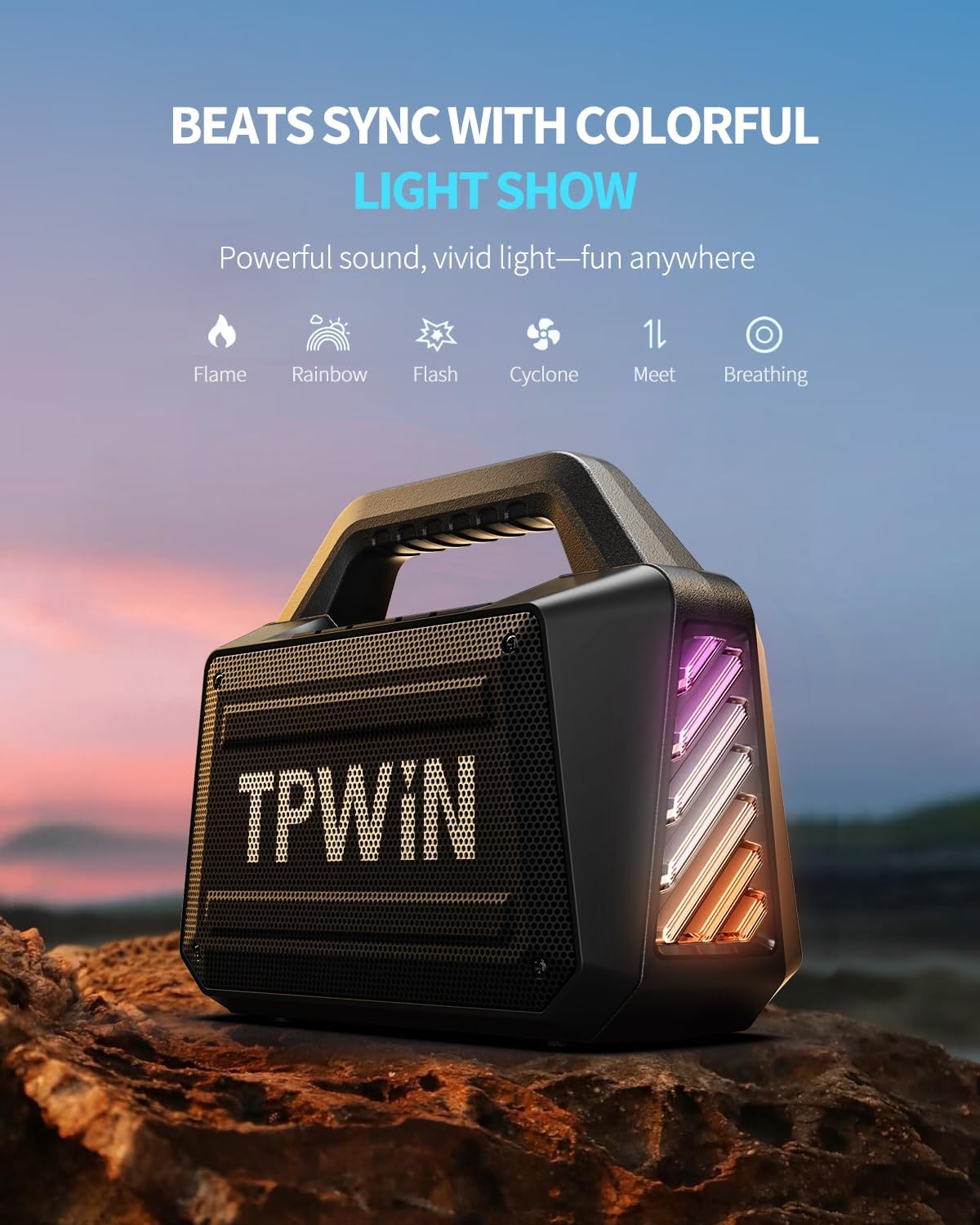 TPWIN Portable Bluetooth Speaker Wireless Speaker 80W Peak, Loud Speaker with Light