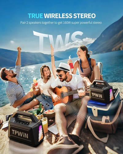 TPWIN Portable Bluetooth Speaker Wireless Speaker 80W Peak, Loud Speaker with Light