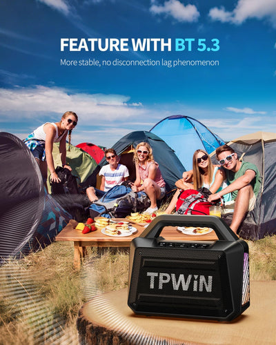 TPWIN Portable Bluetooth Speaker Wireless Speaker 80W Peak, Loud Speaker with Light