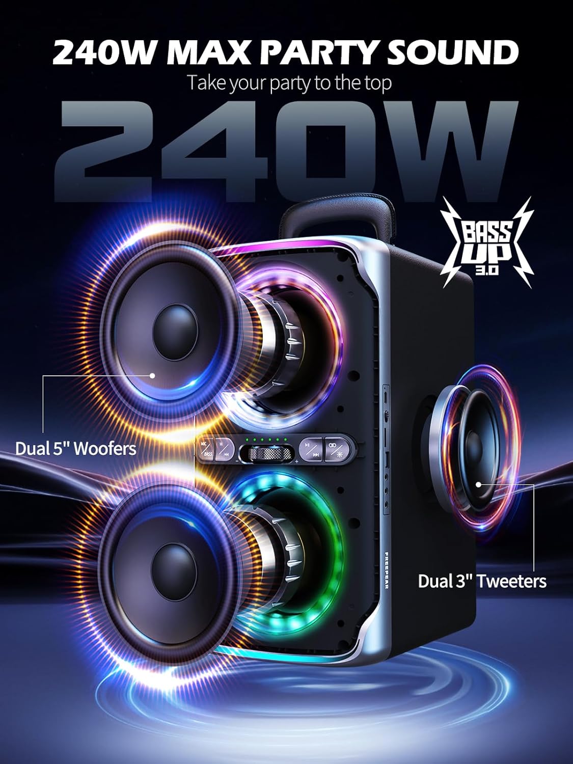 FREEPEAR Party Bluetooth Speaker - 240W Peak Loud Speaker