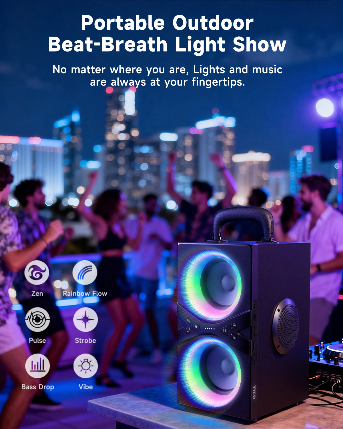YIER Party Bluetooth Speaker:80W Peak Large Stero Sound for Outdoor