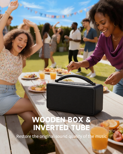 DINDIN Portable Bluetooth Speaker: 80W (Peak), 20H Playtime, Loud Wireless Wood Speakers