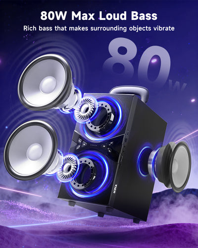 YIER Party Bluetooth Speaker:80W Peak Large Stero Sound for Outdoor