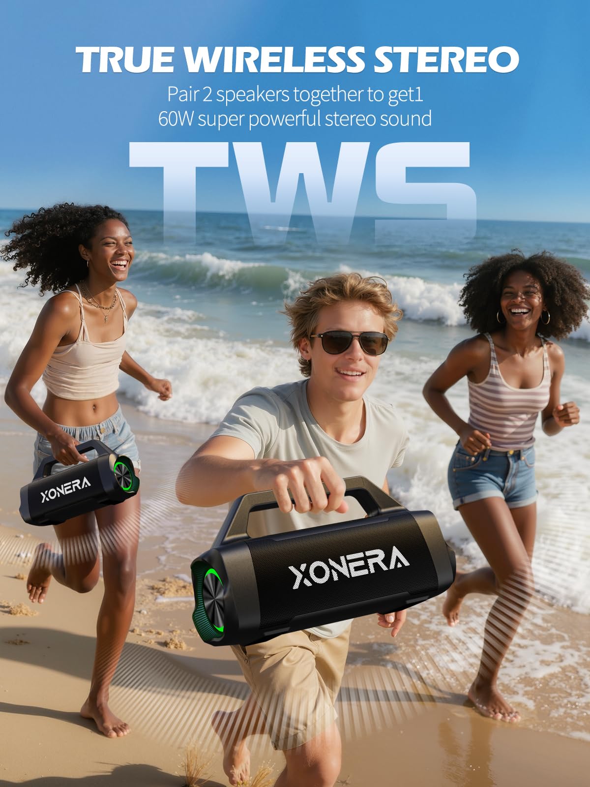 XONERA Speakers Bluetooth Wireless, 80W Peak Loud Outdoor Speaker with Bass