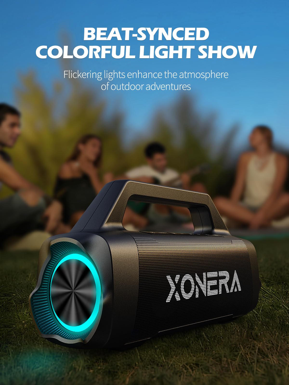 XONERA Speakers Bluetooth Wireless, 80W Peak Loud Outdoor Speaker with Bass