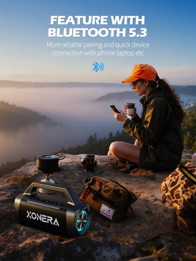 XONERA Speakers Bluetooth Wireless, 80W Peak Loud Outdoor Speaker with Bass